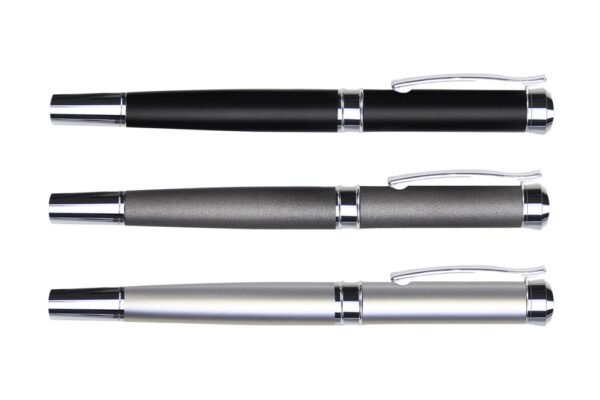 961R Monte Carlo metal roller pen with stainless steel barrel and black ink- front view