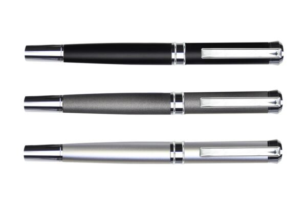 961R Monte Carlo metal roller pen with stainless steel barrel and black ink- side view