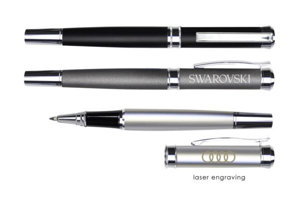 961R Monte Carlo metal roller pen with stainless steel barrel and black ink- with logo