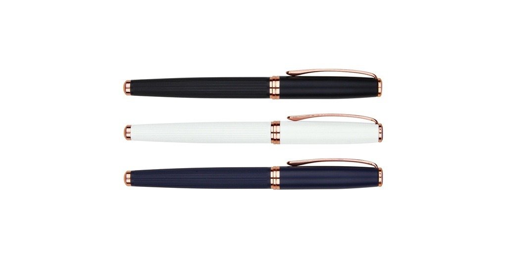 987G Stellar Rose metal roller pen with stainless steel body and 0.7mm black gel ink- front view