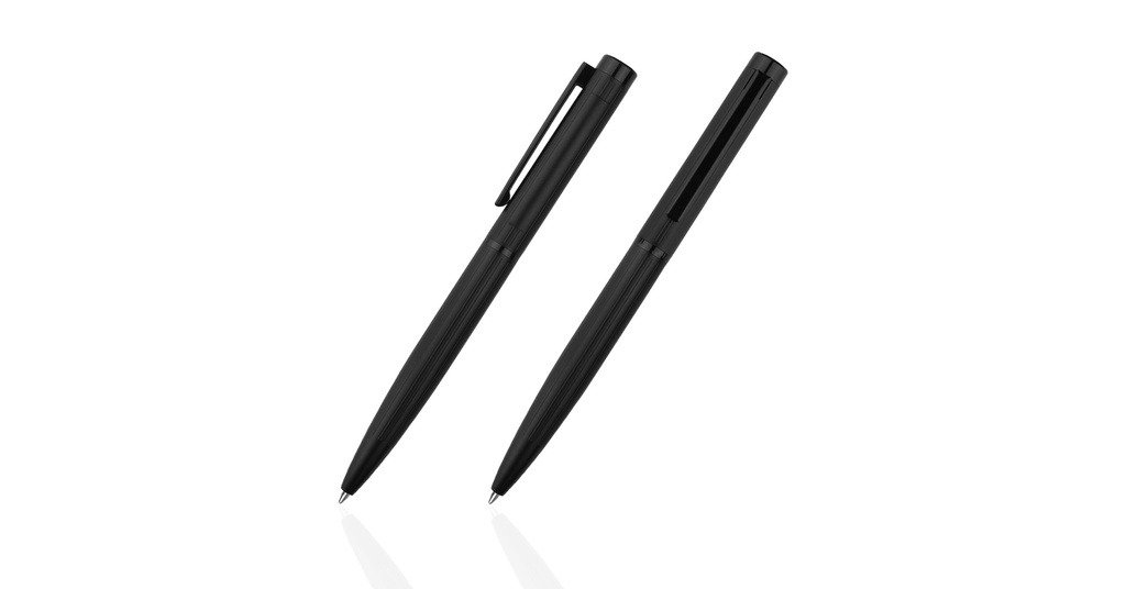 988BG Orion metal ball pen with aluminium body and black gel ink- front and side view