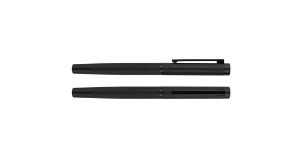 988G Orion metal roller pen with aluminium body and black gel ink- front and side view 2