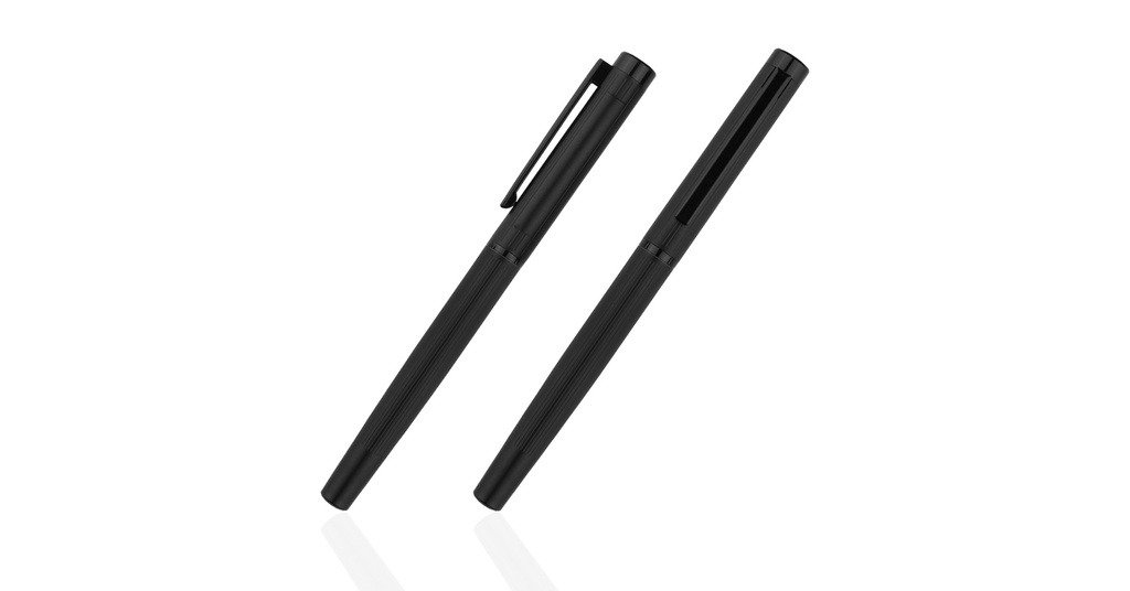 988G Orion metal roller pen with aluminium body and black gel ink- front and side view