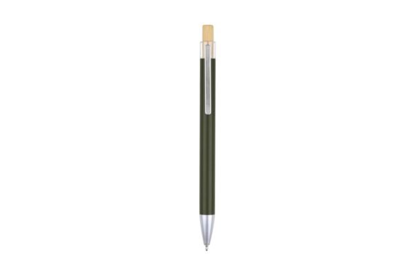 989BG Arizen metal ball pen with aluminium barrel and bamboo push button- Green