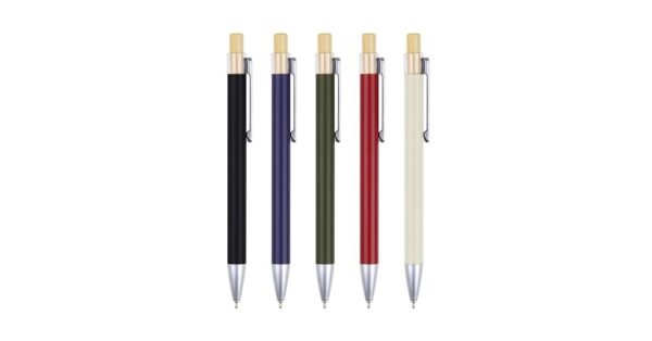 989BG Arizen metal ball pen with aluminium barrel and bamboo push button- front view