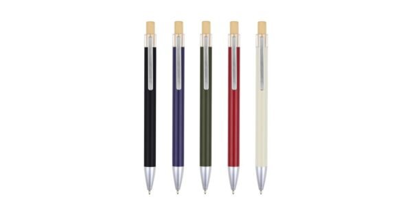 989BG Arizen metal ball pen with aluminium barrel and bamboo push button- side view