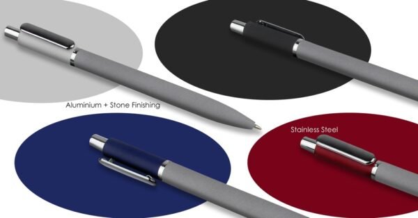 990B GRYT stone finish metal ball pen with aluminium body and push-action design- material