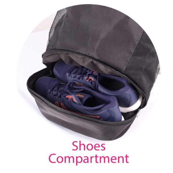 Black and blue sport drawstring backpacks with custom print options – Tonesring BB4117 - shoes compartment