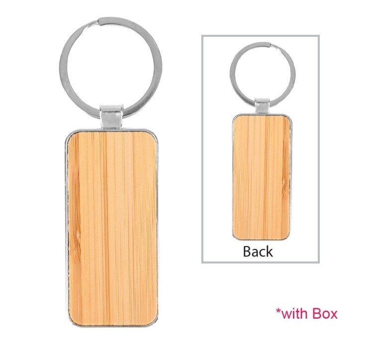 Eco-friendly bamboo and metal keychain with customisable engraving area