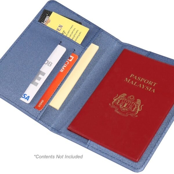 Busivead PU passport holder CH969 in blue with logo print area - opened view