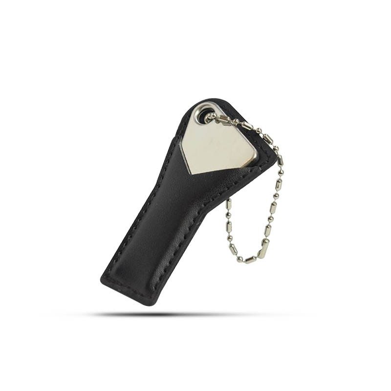 Black leather executive USB pouch EX003 with key ring and chain