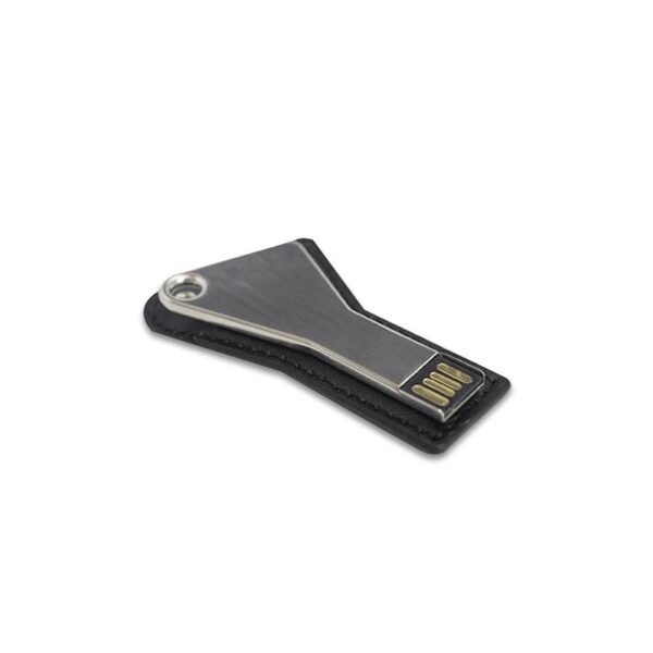 Black leather executive USB pouch EX003 with key ring and chain - top