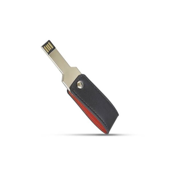 Black and red leather USB drive EX005 EXECUTIVE with 3-year memory chip warranty - side