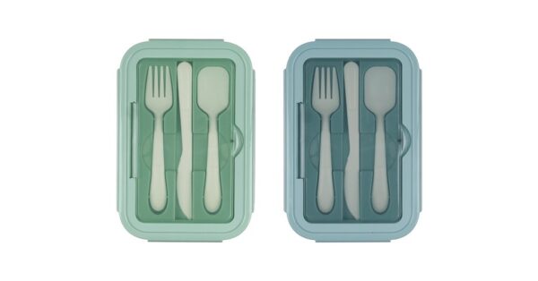 Microwave safe lunch box with compartments, phone holder lid, and utensils- Group
