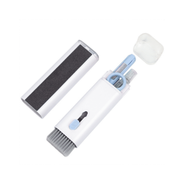 GCT02M gadget cleaning kit in white and blue with brush, sponge, and silicone tools