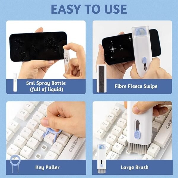 GCT02M gadget cleaning kit in white and blue with brush, sponge, and silicone tools - keypad