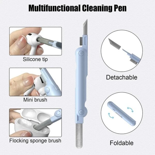 GCT02M gadget cleaning kit in white and blue with brush, sponge, and silicone tools - function