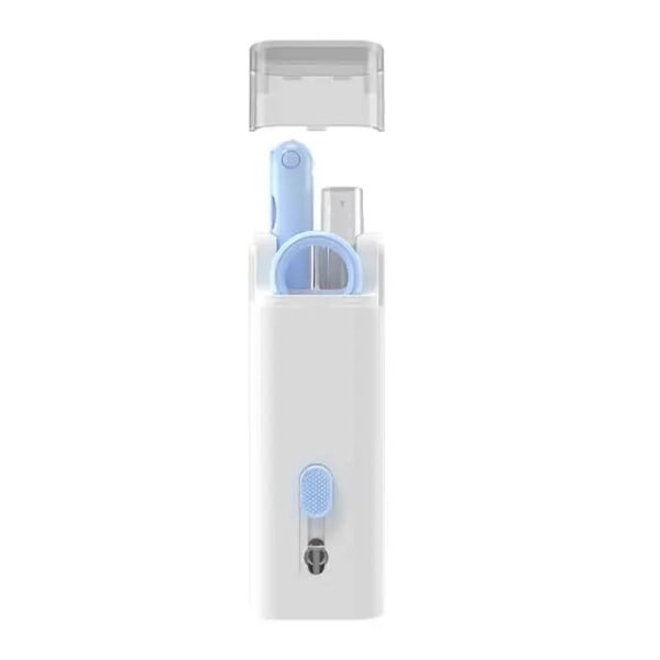 GCT02M gadget cleaning kit in white and blue with brush, sponge, and silicone tools - open