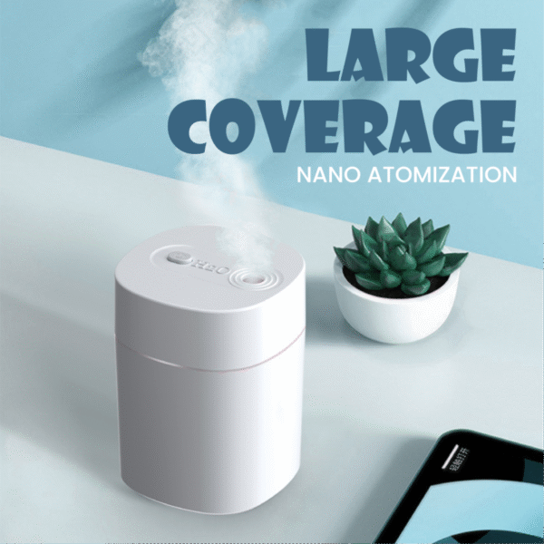 portable usb humidifier HM200 in white ABS design - coverage