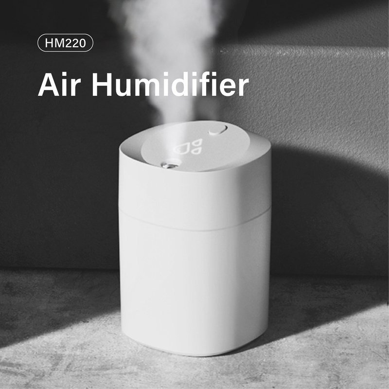 White mini humidifier HM220 with 220ml capacity and USB power for fine mist hydration