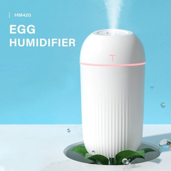 White USB humidifier HM420 with 420ml capacity and soft night light for desktop or bedroom use - egg design