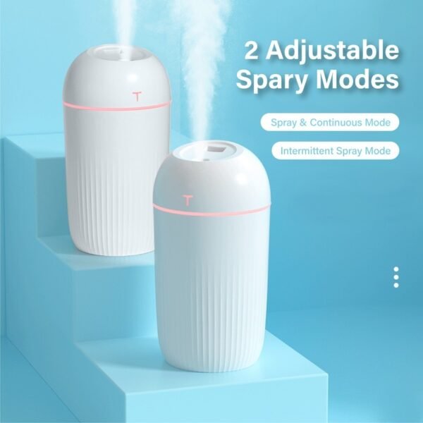 White USB humidifier HM420 with 420ml capacity and soft night light for desktop or bedroom use - 2 adjustable