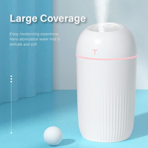 White USB humidifier HM420 with 420ml capacity and soft night light for desktop or bedroom use - large coverage