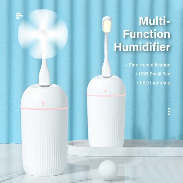 White USB humidifier HM420 with 420ml capacity and soft night light for desktop or bedroom use - multi function
