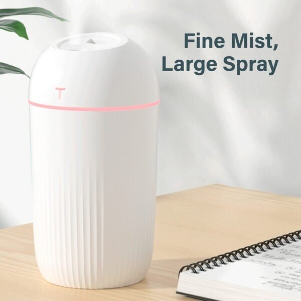 White USB humidifier HM420 with 420ml capacity and soft night light for desktop or bedroom use - fine mist
