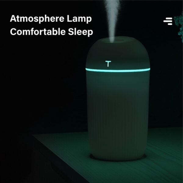 White USB humidifier HM420 with 420ml capacity and soft night light for desktop or bedroom use - comfortable sleep