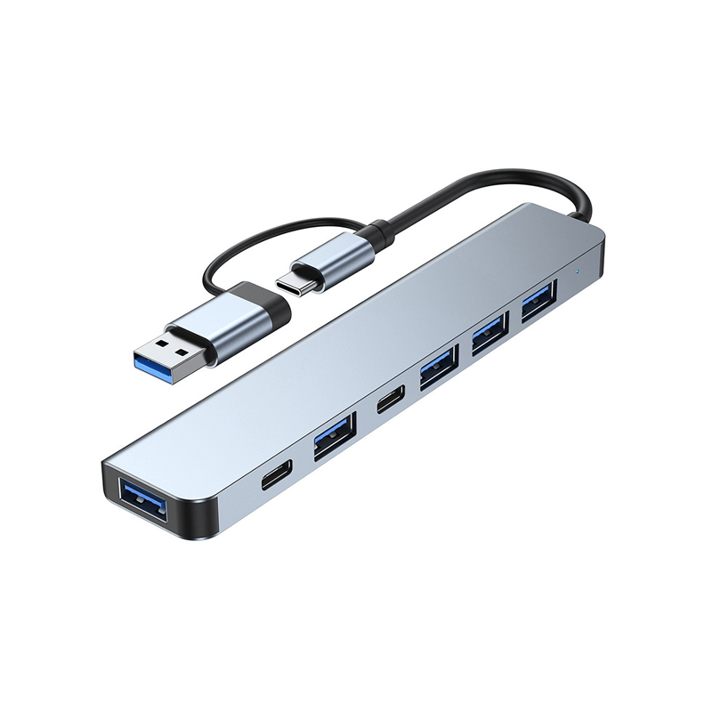 Grey USB hub HUB07 with 5 USB-A and 2 USB-C ports