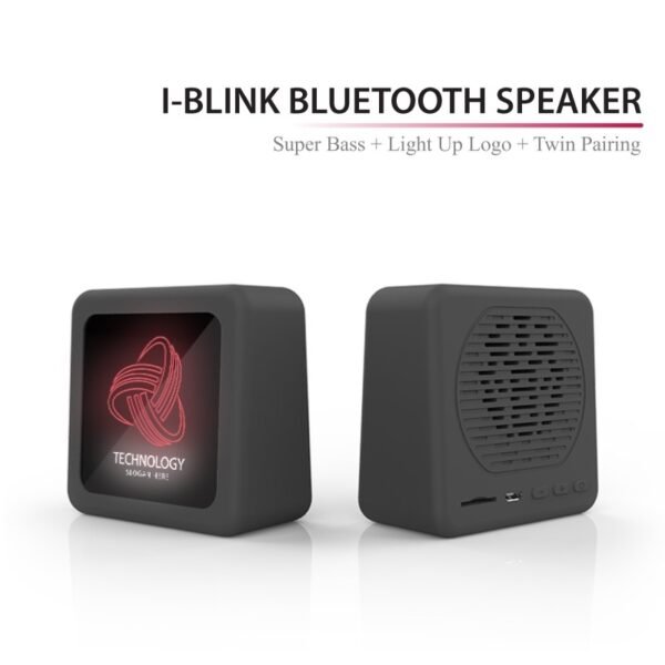 LED logo bluetooth speaker with super bass and light-up branding - black