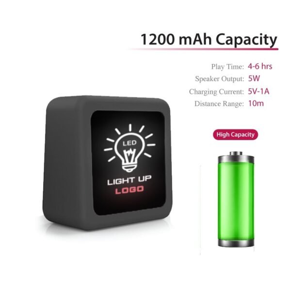 LED logo bluetooth speaker with super bass and light-up branding - battery