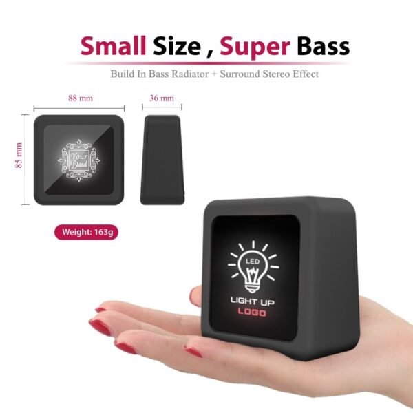 LED logo bluetooth speaker with super bass and light-up branding - small