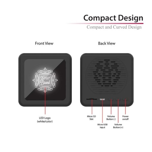 LED logo bluetooth speaker with super bass and light-up branding -compact