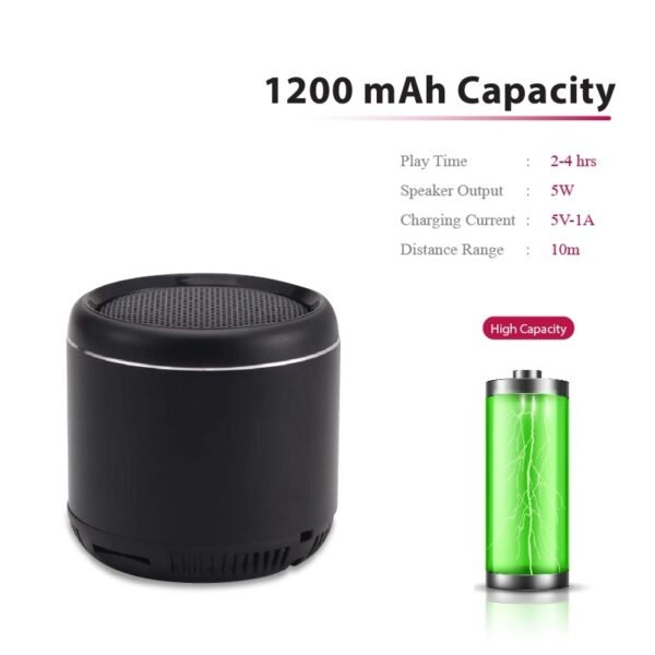 Mini bass Bluetooth speaker in black with built-in bass radiator - capacity