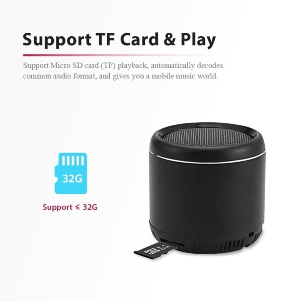 Mini bass Bluetooth speaker in black with built-in bass radiator - support