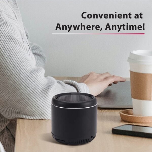 Mini bass Bluetooth speaker in black with built-in bass radiator - office use