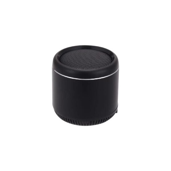 Mini bass Bluetooth speaker in black with built-in bass radiator - side view