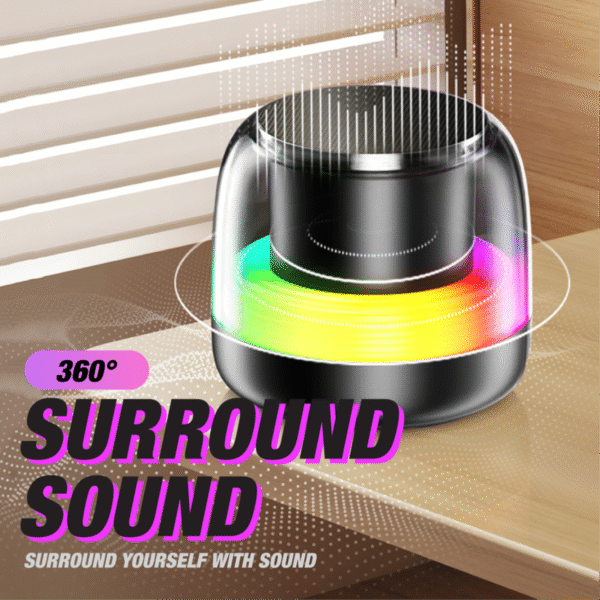 Ambient light Bluetooth speaker in black with color-changing lights - surround sound