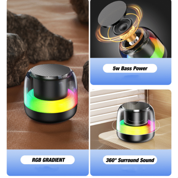 Ambient light Bluetooth speaker in black with color-changing lights - display