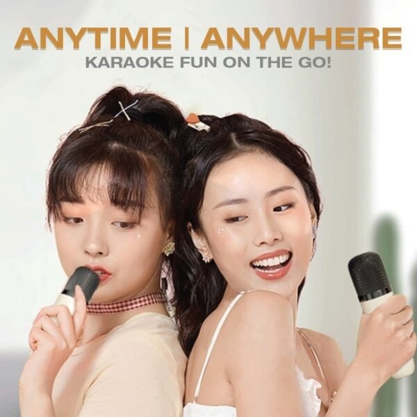 Portable karaoke speaker in white with wireless microphone - anytime