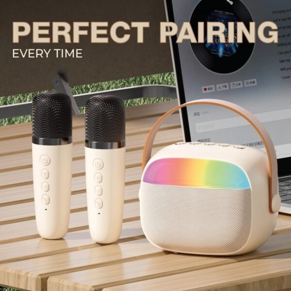 Portable karaoke speaker in white with wireless microphone - perfetct pairing