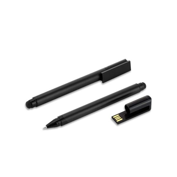 USB pen drive metal in elegant black aluminium design - open and closed