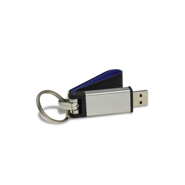 Executive USB drive LT006 with black leather, blue interior, and key ring - detach