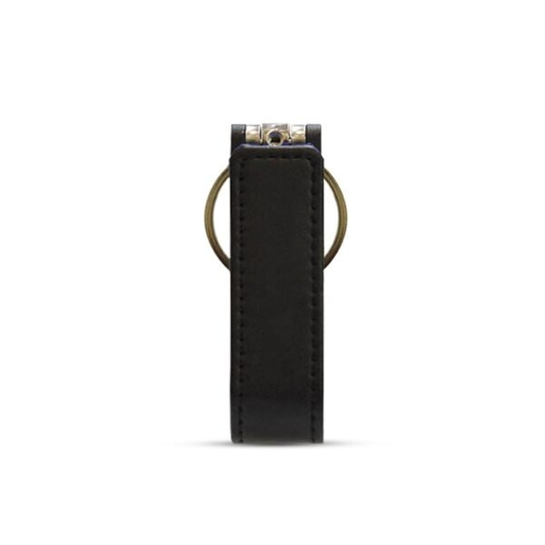 Executive USB drive LT006 with black leather, blue interior, and key ring - top