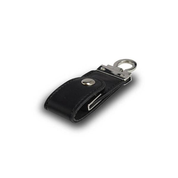 Black PU leather USB drive LT007 with metal gift box and 3-year chip warranty - close