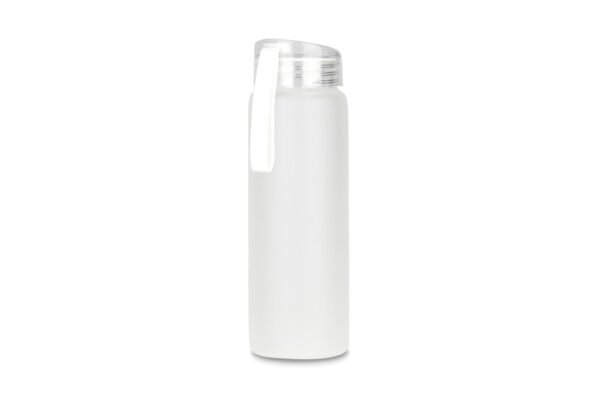Frosted glass water bottle 500ml with silicone strap and elegant design- white
