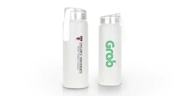 Frosted glass water bottle 500ml with silicone strap and elegant design- with logo