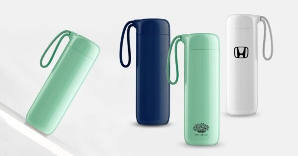 Spill-proof 400ml vacuum suction flask with smart base and thermal insulation- with logo